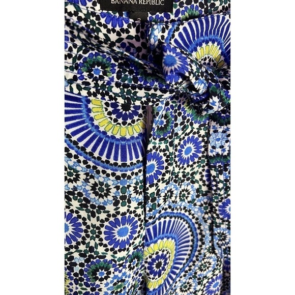 Banana Republic Pleated Blue Floral Boho Wide Leg Belted Sz 2 Silky Pants - Picture 9 of 14